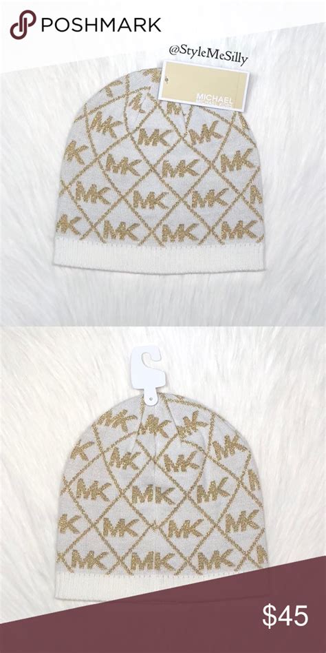 michael kors gold and white beanie outfit|Michael Kors beanie with pom.